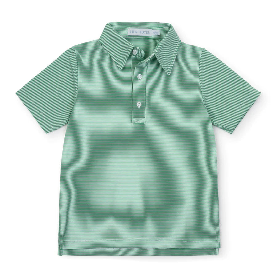 Will Performance Polo, Green & White Stripes