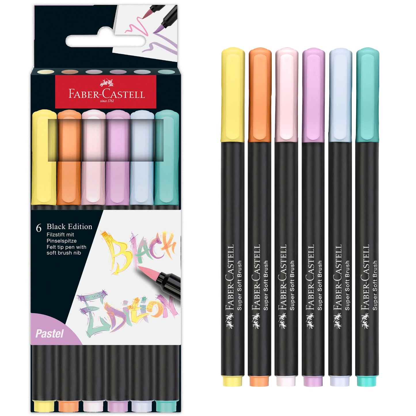 Black Edition Felt Tip Brush Pens 6ct - Pastel