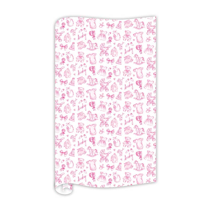 Handpainted Pink Baby Toile Wrapping Paper