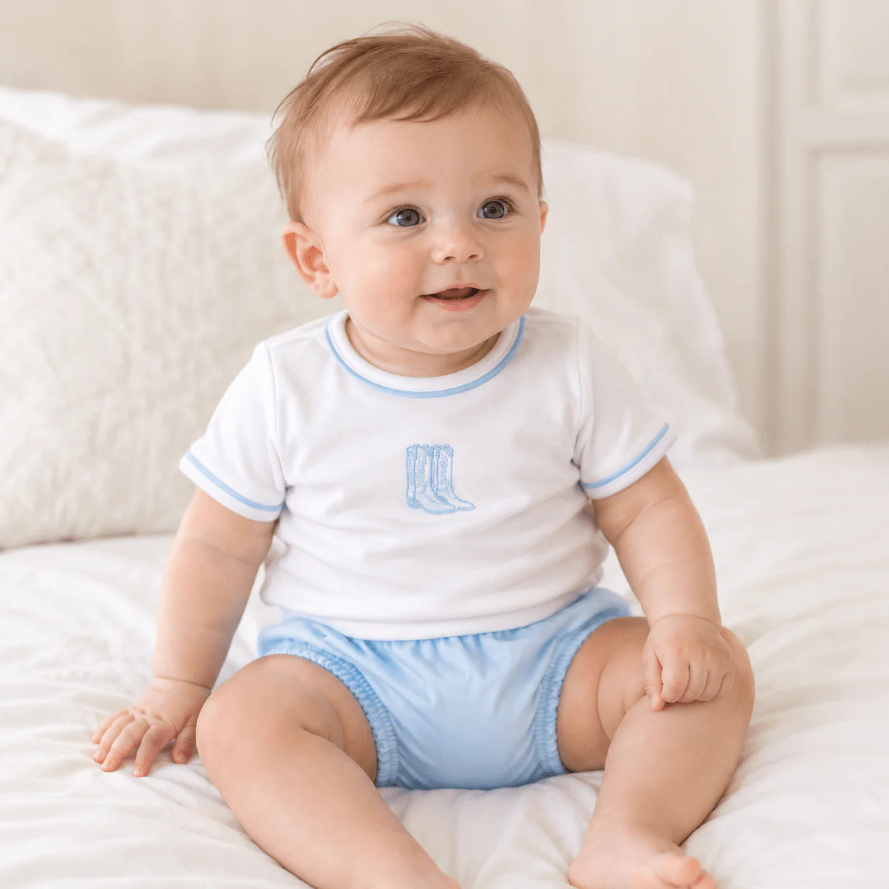 Darling Cowboy Boot Diaper Cover Set, Light Blue