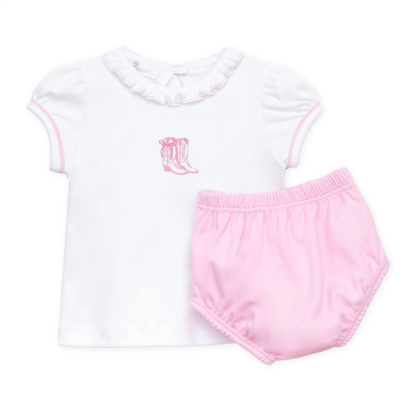Darling Cowboy Boot Ruffle Diaper Cover Set, Pink