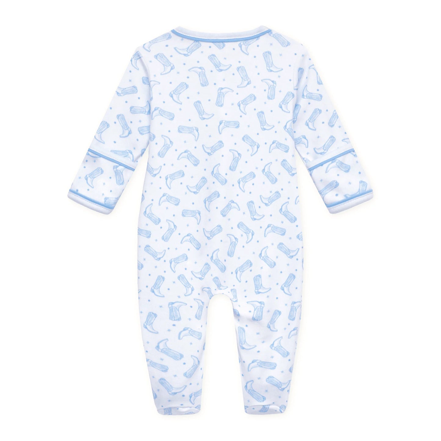 Darling Cowboy Boots Zip Footie, Light Blue