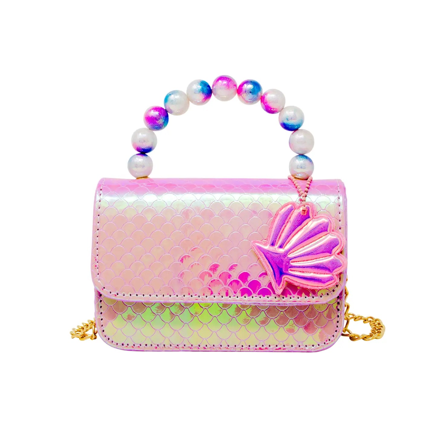 Mermaid Pearl Handle Seashell Bag, Pink