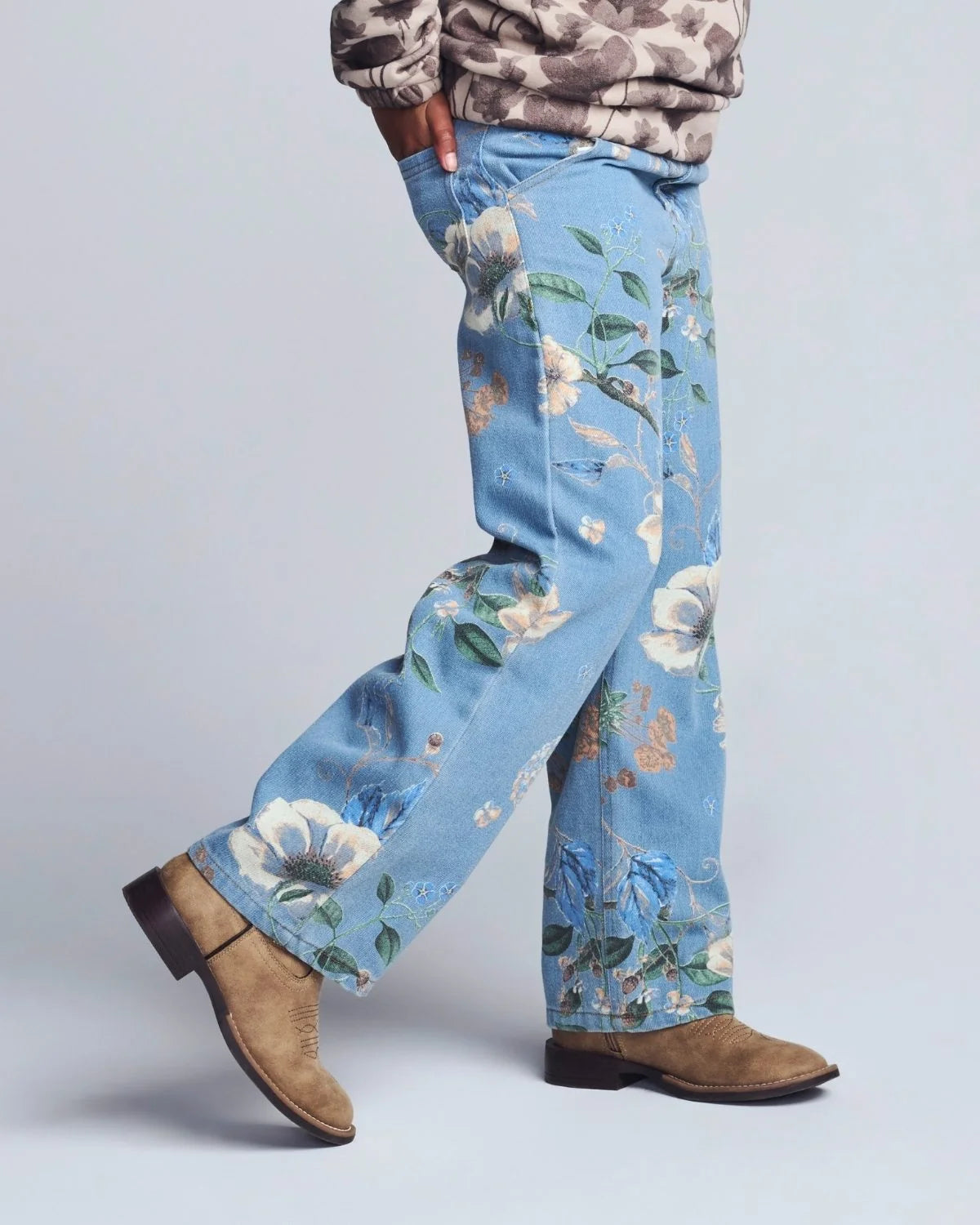 Wide Leg Jean, Floral Denim