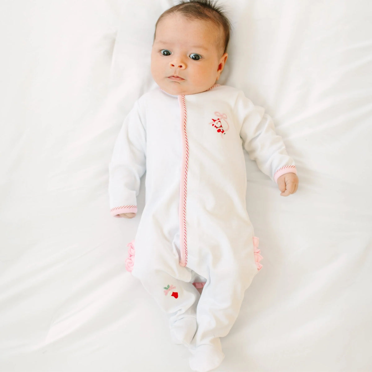 Emb. Ruffle Footie, Jolly Ribbons