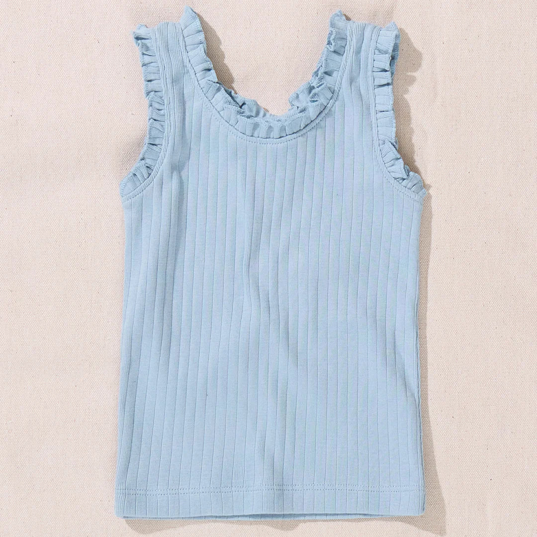 Joy Ruffle Rib Tank, Light Blue