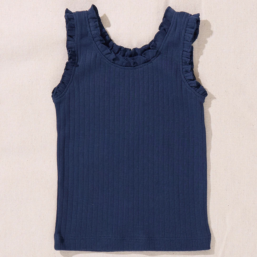 Joy Ruffle Rib Tank, Navy