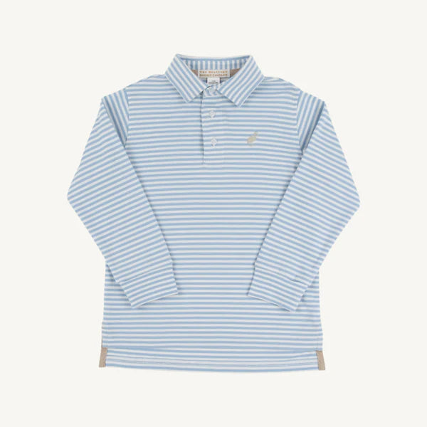 L/S Prim and Proper Polo, Barrington Blue Stripe