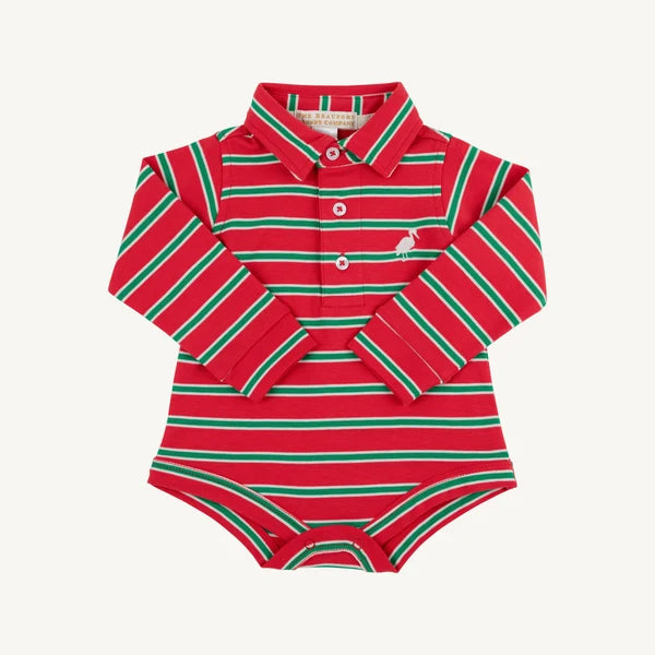 L/S Prim and Proper Polo and Onesie, Red/Green Stripe
