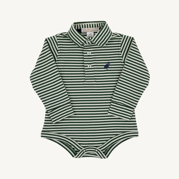 L/S Prim and Proper Polo and Onesie, Grier Green/Palmetto Pearl Stripe