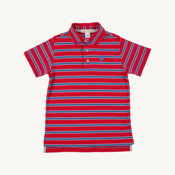 S/S Prim & Proper Polo & Onesie, Red/Blue Stripe