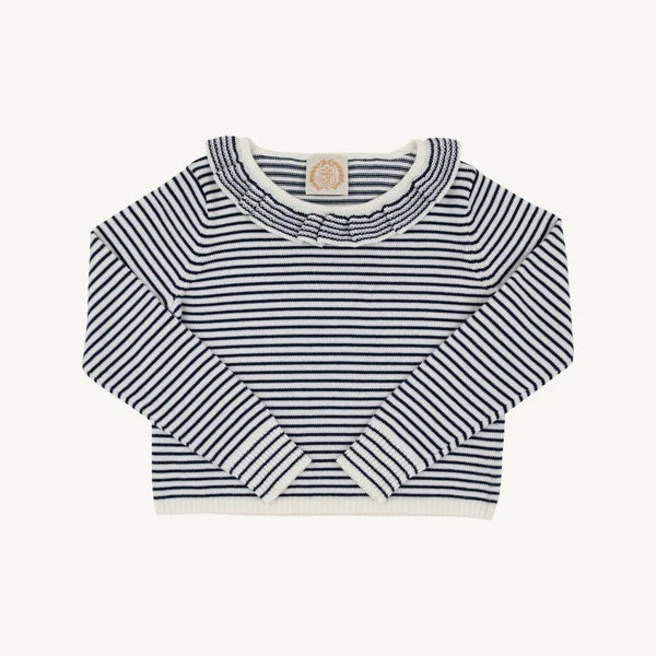 Reese Ruffle Sweater, Nantucket Navy/Palmetto Pearl Stripe
