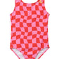 Wavy Checks Swimsuit, Fuchsia