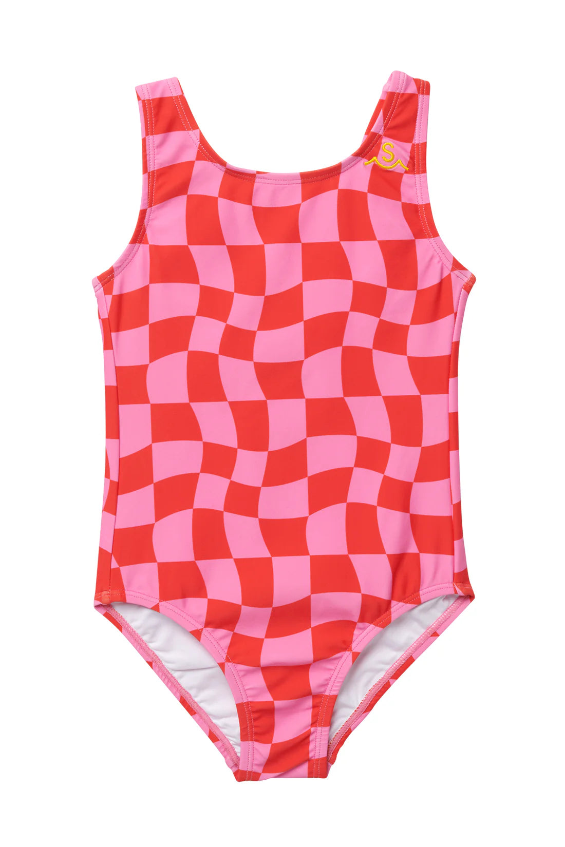 Wavy Checks Swimsuit, Fuchsia