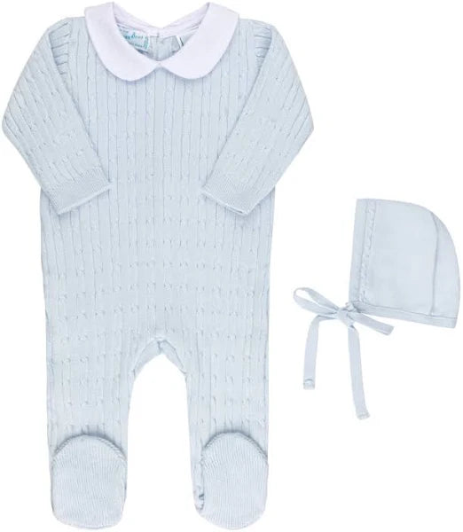 Peter Pan Cable Knit Romper & Bonnet, Blue