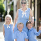 Ladies Shift Dress w/Bow, Blue Linen