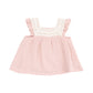 Solid Muslin Rose Smoke Pinafore w/ Crochet Heart Lace