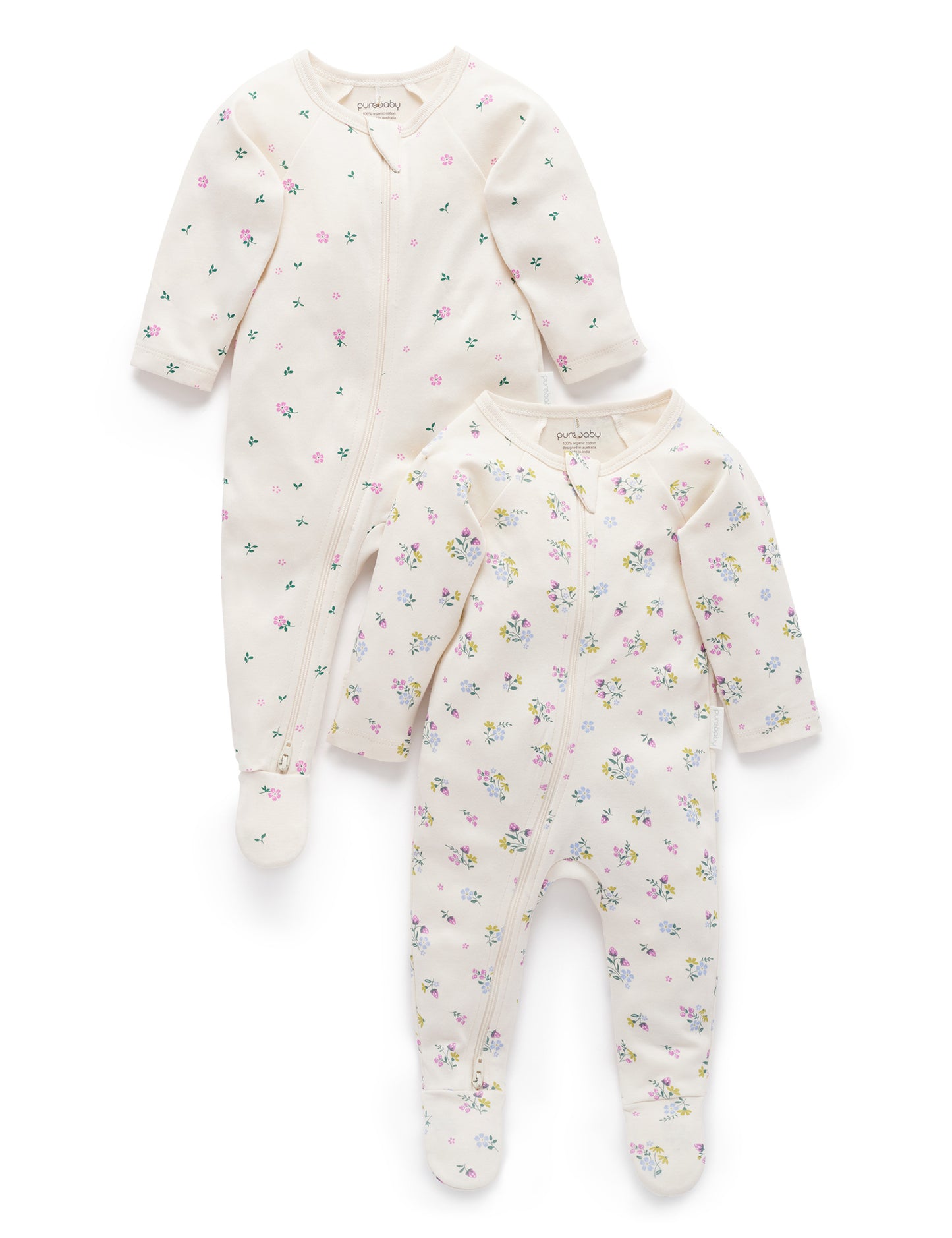 Zip Footie, Floral w/Strawberries