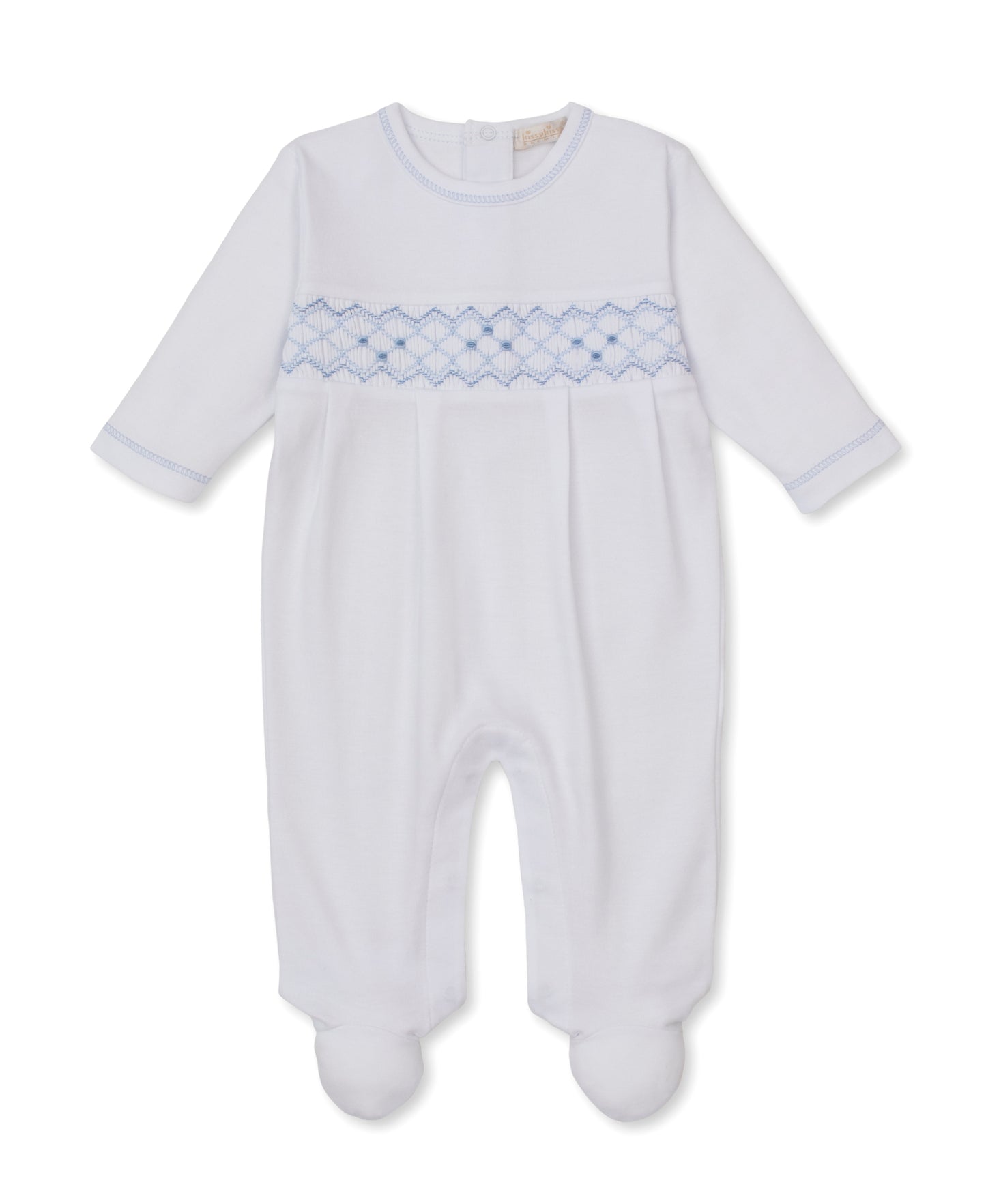 Footie w/Hand Smock, CLB Summer, White/Blue