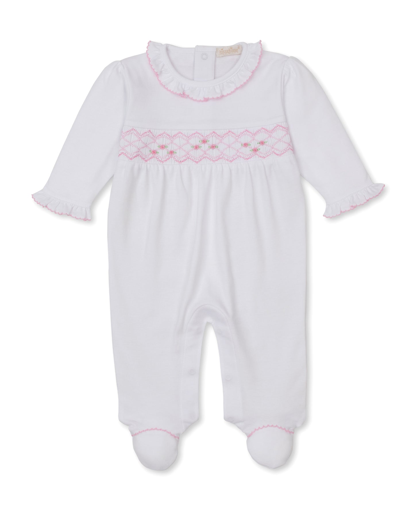 Footie w/Hand Smock, CLB Summer, White/Pink
