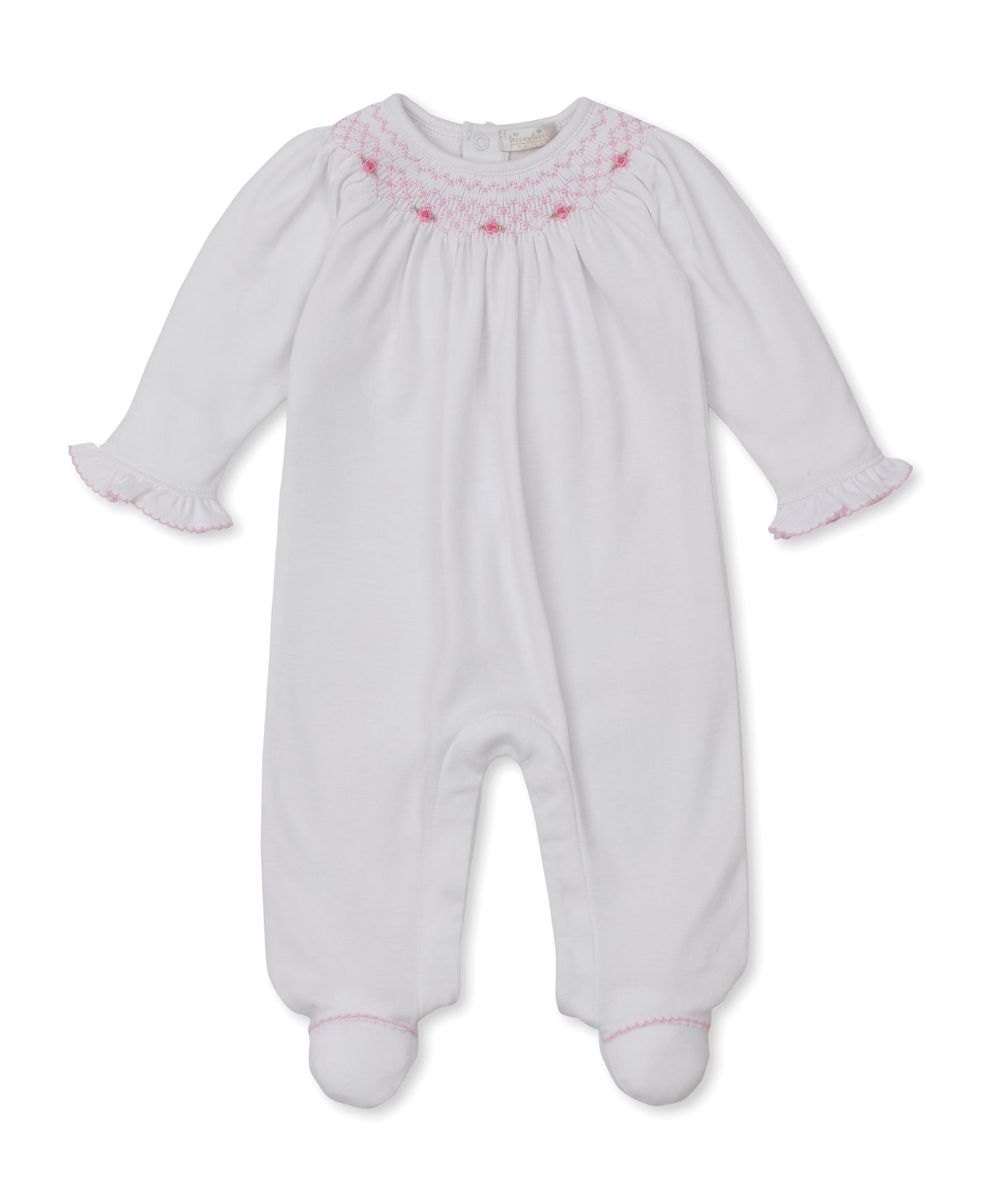 Footie w/Hand Smock, CLB Summer Bishop, White/Pink