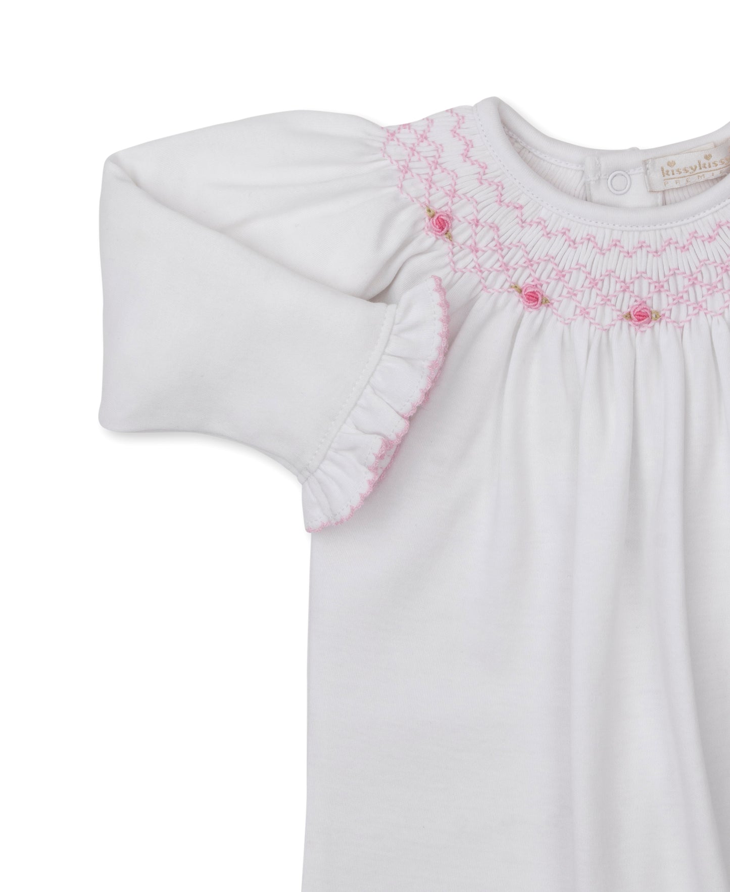 Footie w/Hand Smock, CLB Summer Bishop, White/Pink