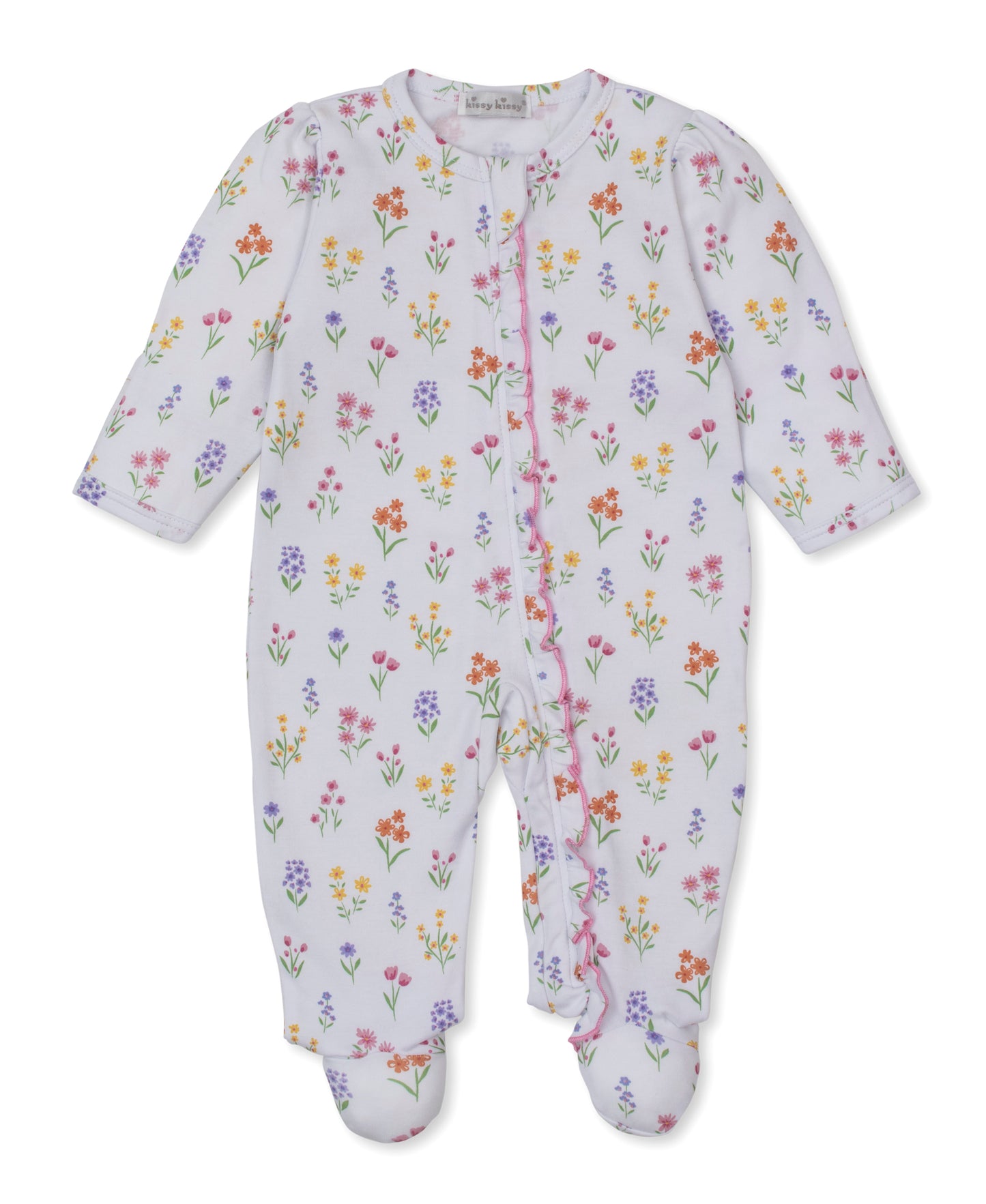 Zip Footie, Summer Wildflowers, White