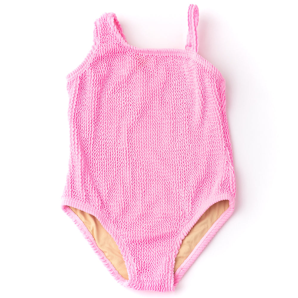 Crinkle One Shoulder Swimsuit, Pink