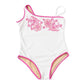 One Shoulder Embroidered Swimsuit, White/Pink