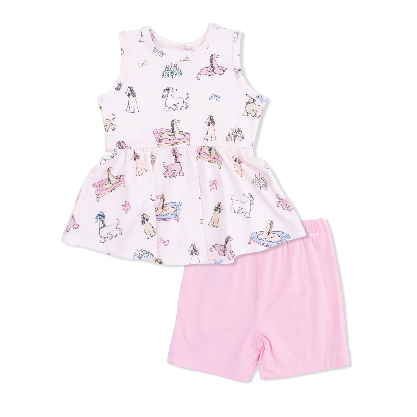 Peplum Tank Top and Bike Shorts, Fancy Hounds w/Bows