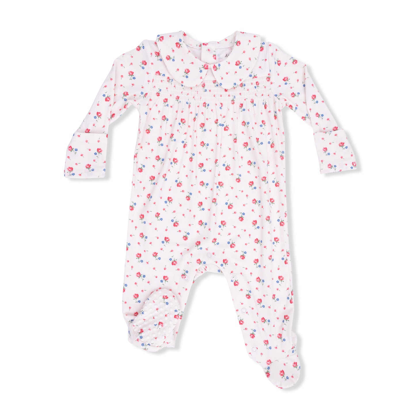 Smocked Peter Pan Snap Footie, Jolie Rosette