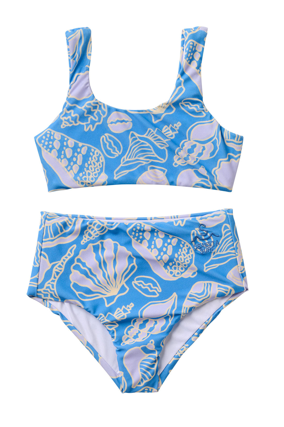 Two-Piece Swimsuit, Seashells in Periwinkle