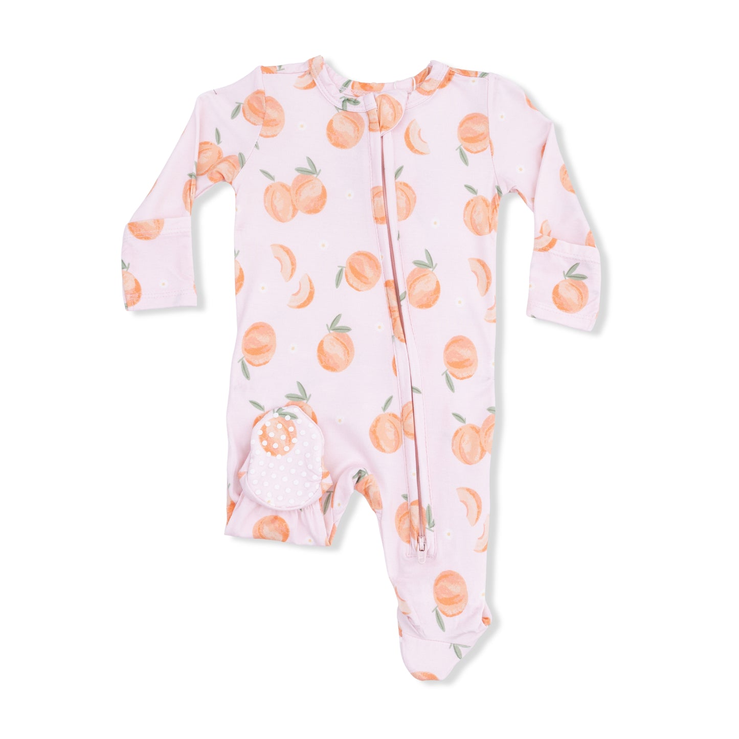 Ruffle Zip Footie, Sweet Peach