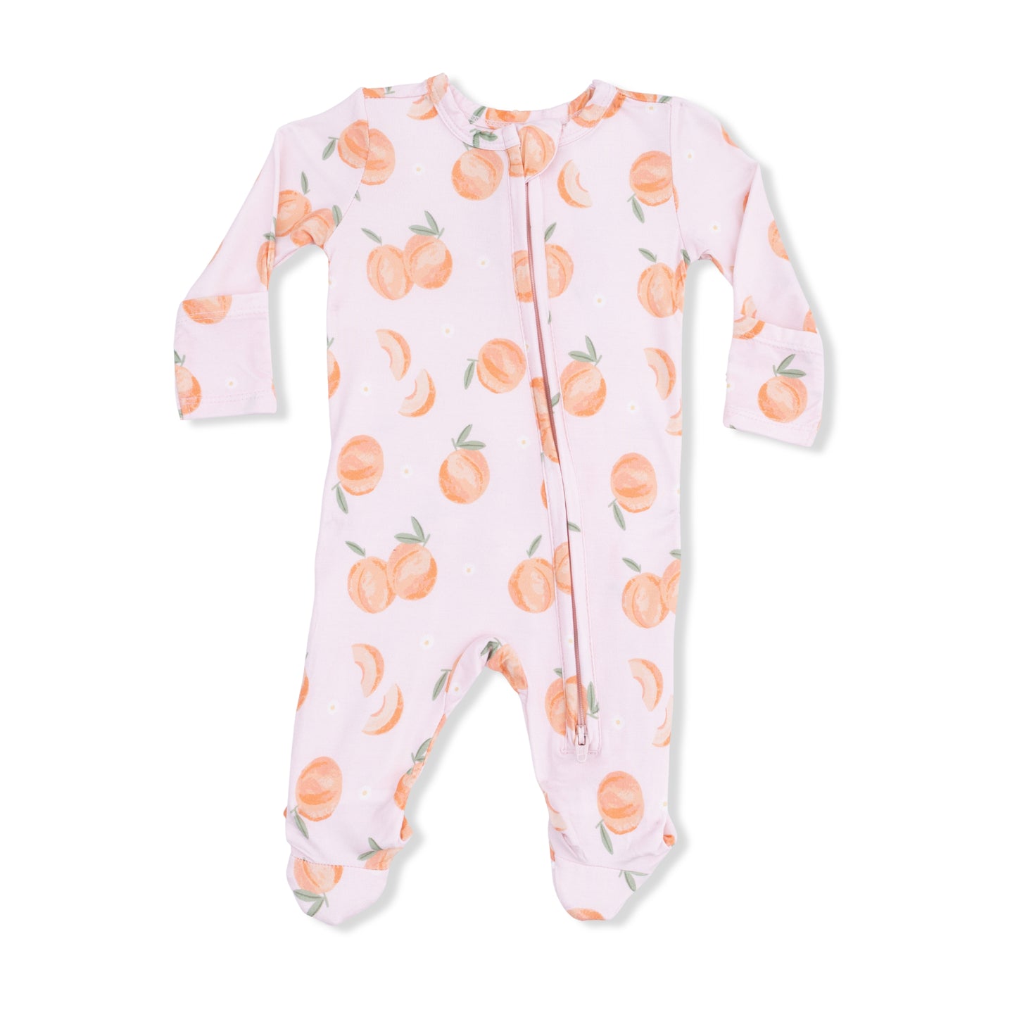 Ruffle Zip Footie, Sweet Peach