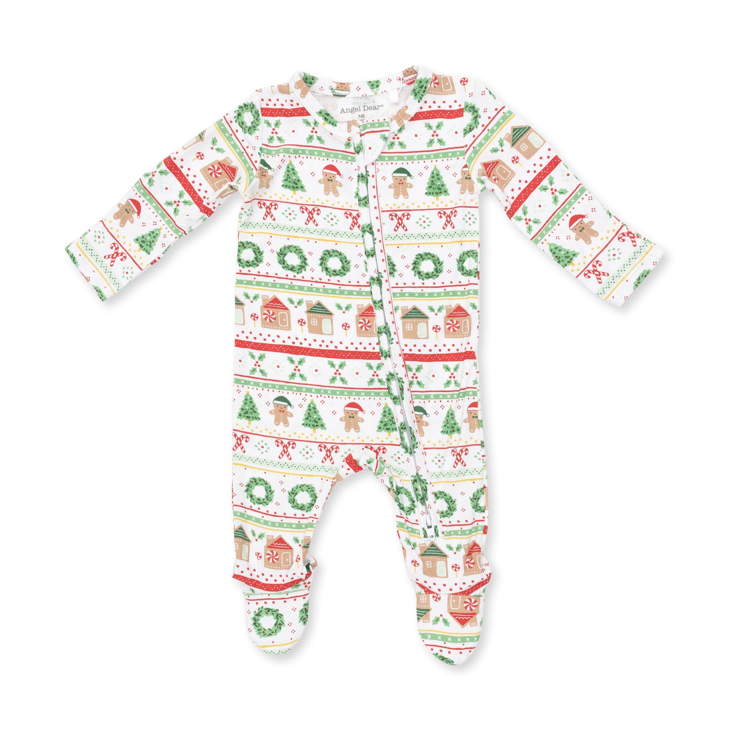 Zip Footie, Gingerbread Fairisle Green