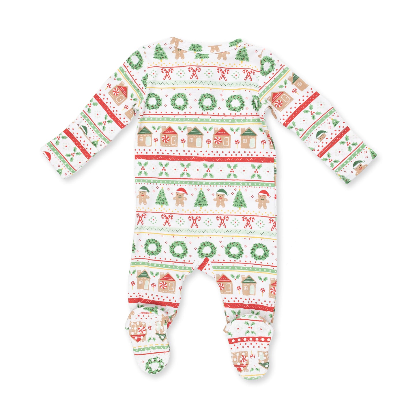 Zip Footie, Gingerbread Fairisle Green