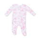 Ruffle Zip Footie, Gold Toile Pink