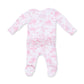 Ruffle Zip Footie, Gold Toile Pink