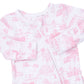 Ruffle Zip Footie, Gold Toile Pink