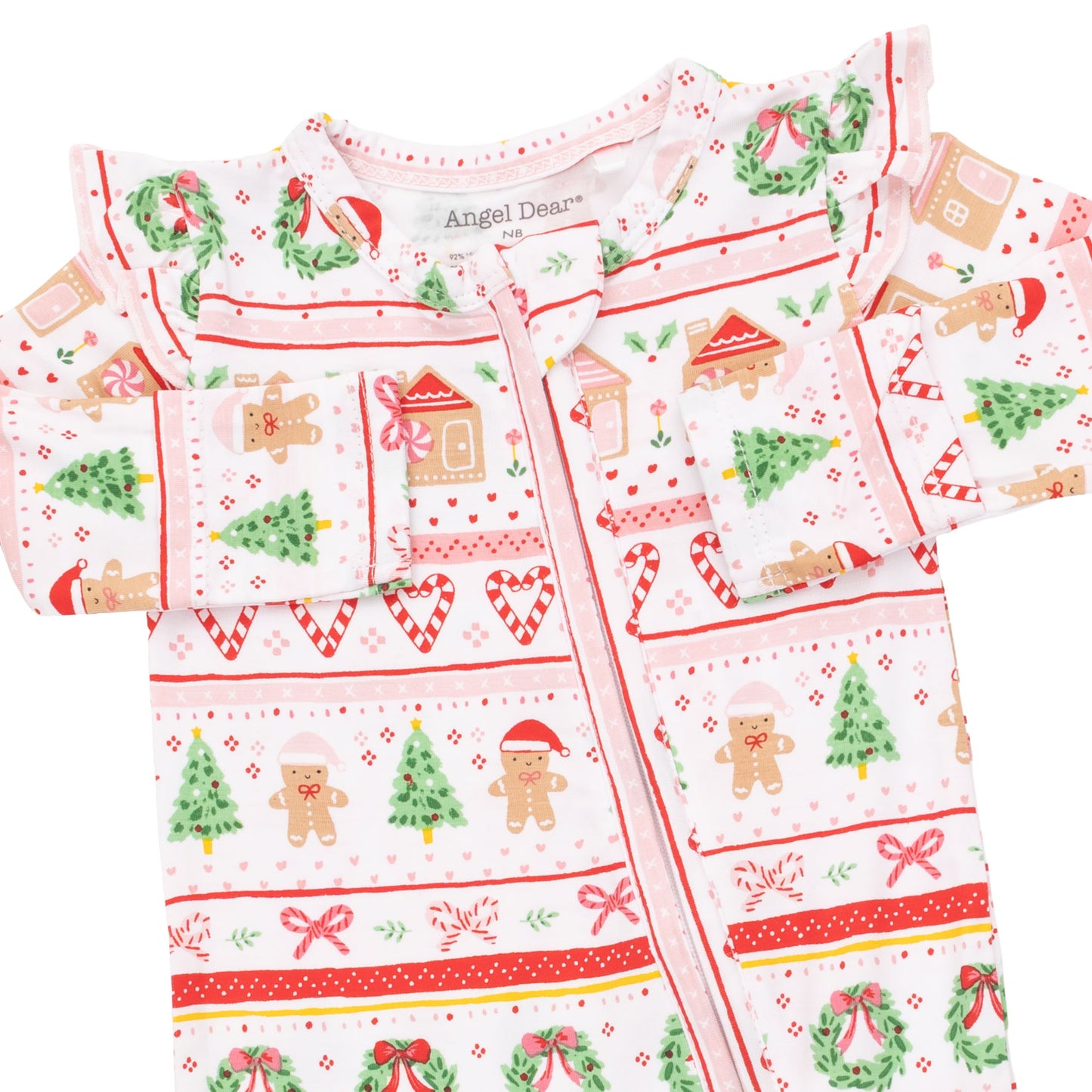 Ruffle Sleeve Zip Footie, Gingerbread Fairisle Pink