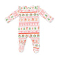Ruffle Sleeve Zip Footie, Gingerbread Fairisle Pink