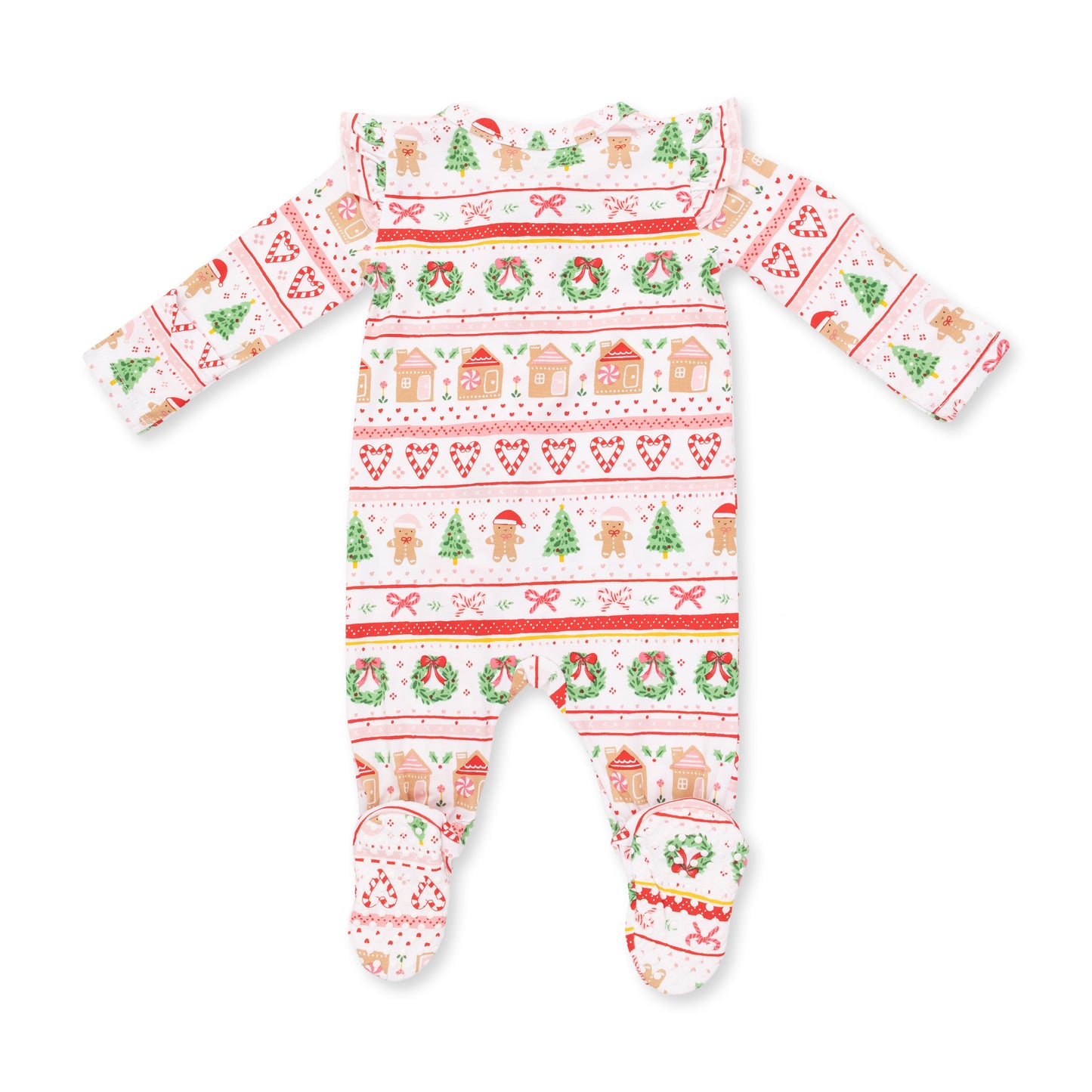 Ruffle Sleeve Zip Footie, Gingerbread Fairisle Pink