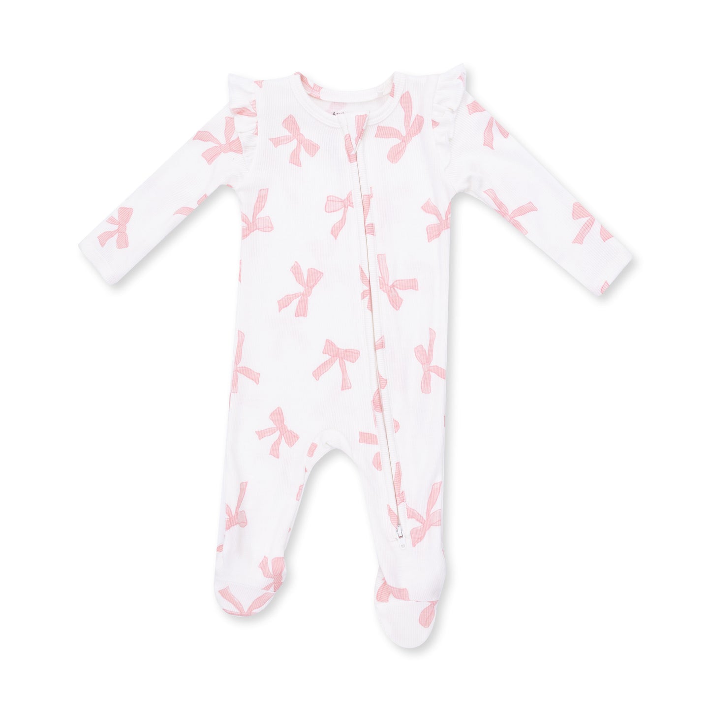 Ruffle Sleeve Zip Footie, Pretty Bows