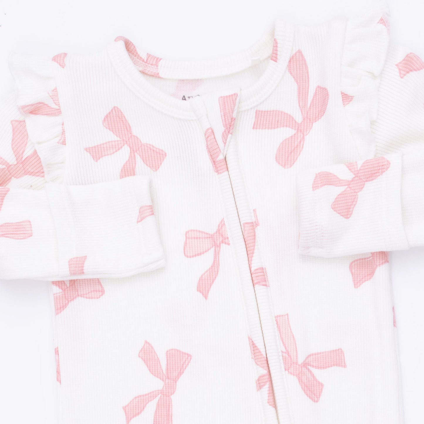 Ruffle Sleeve Zip Footie, Pretty Bows
