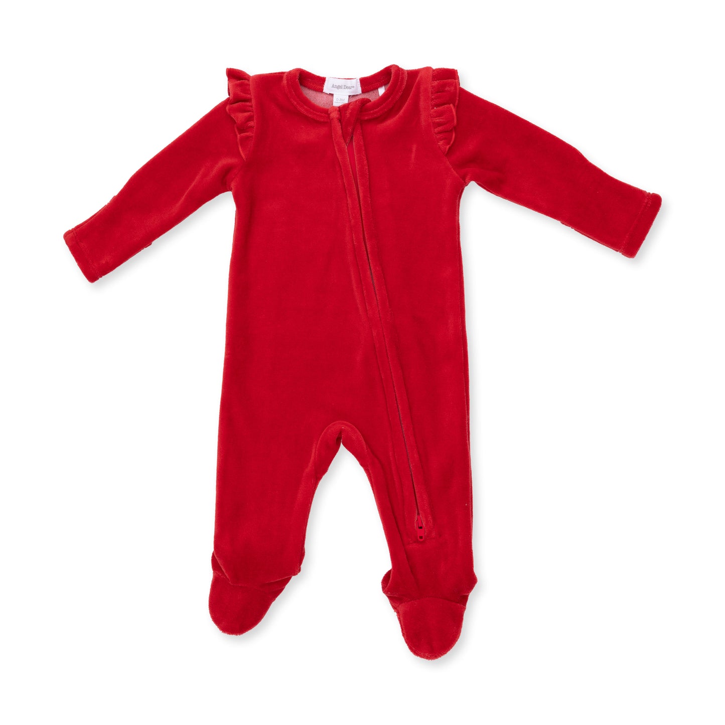 Ruffle Sleeve Zip Footie, Velour Holiday Red