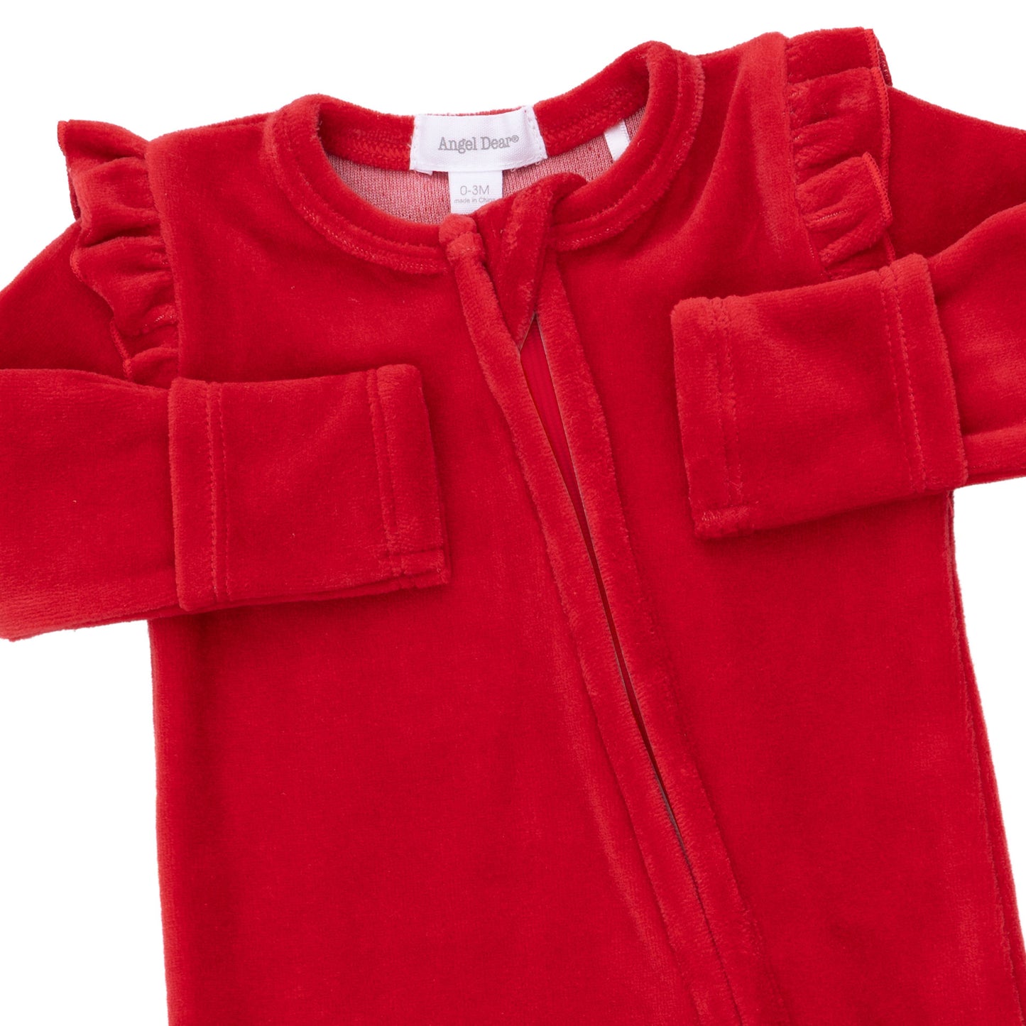 Ruffle Sleeve Zip Footie, Velour Holiday Red