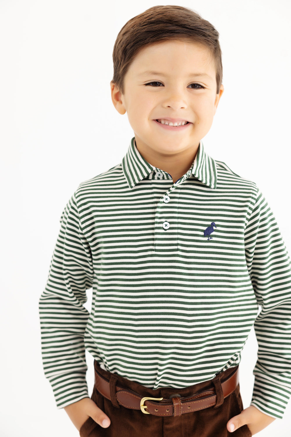 L/S Prim and Proper Polo and Onesie, Grier Green/Palmetto Pearl Stripe