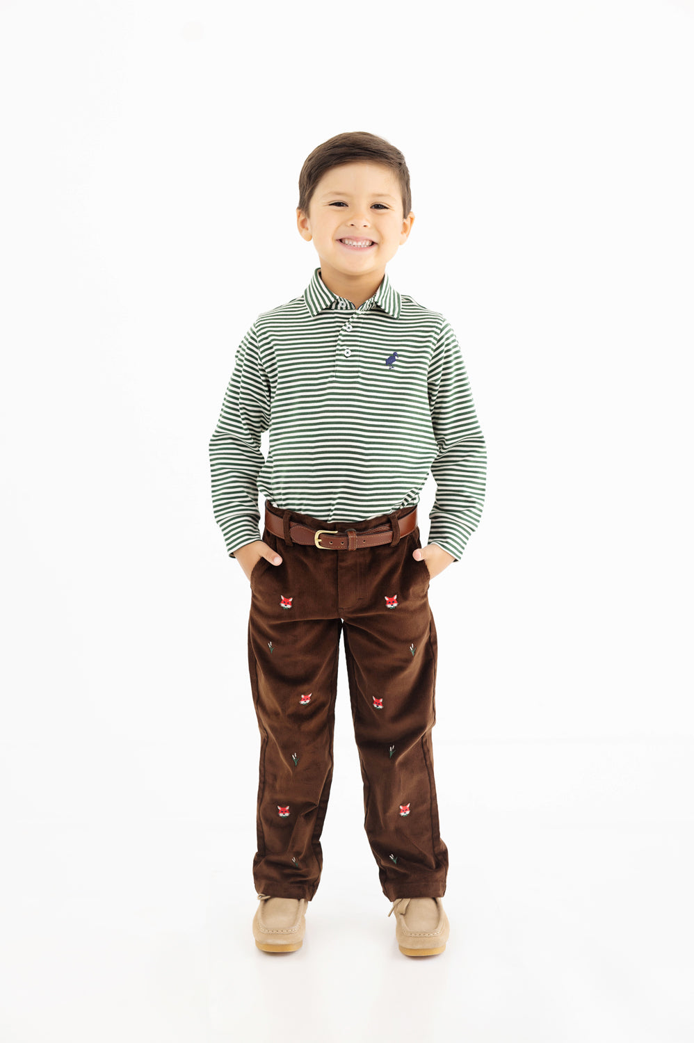 L/S Prim and Proper Polo and Onesie, Grier Green/Palmetto Pearl Stripe