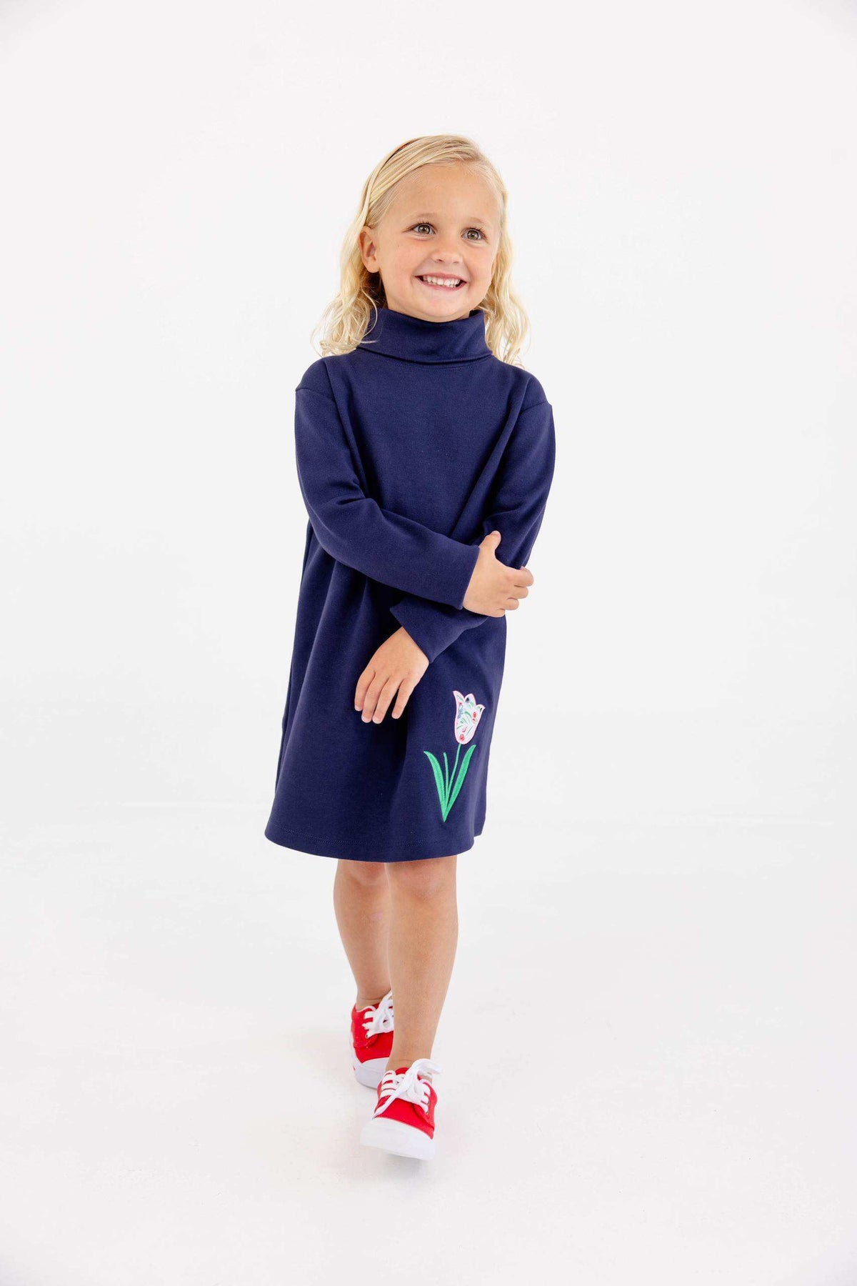 Tatum's Turtleneck Dress, Nantucket Navy w/Tulip