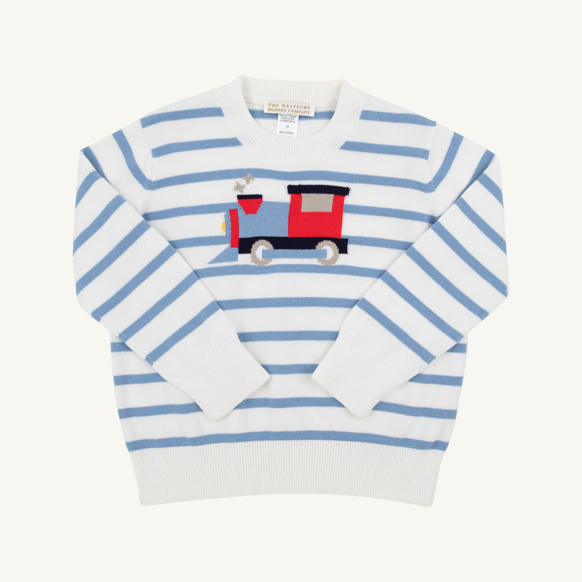 Isaac's Intarsia Sweater, Barrington Blue Stripe w/Train